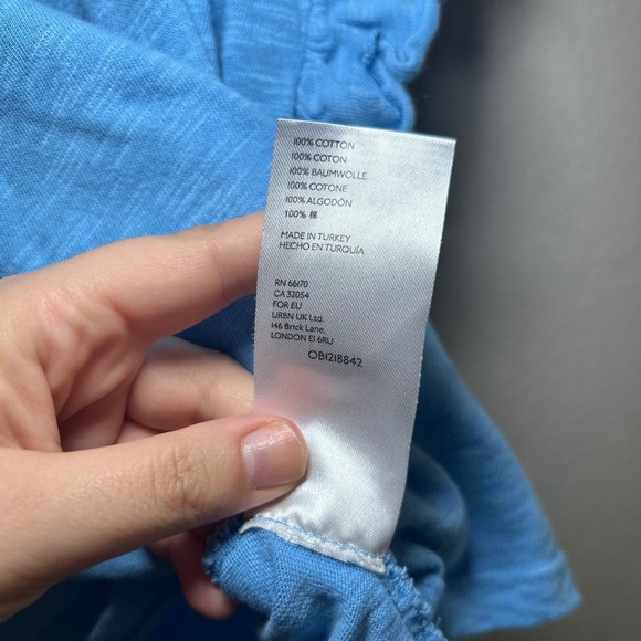 Pilcro Anthropologie Blue V Neck Ruffle Sleeve Cotton T Shirt Top Women's Size L - Picture 6 of 7